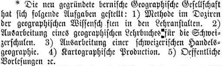 Zeitungsannoncen zur Gründung der Geographischen Gesellschaft aus dem dem „Bund“ (5. Juli 1873)